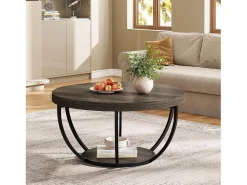 Tribesigns Mesa de centro redonda, mesa de centro industrial de 2 níveis com prateleiras de arrumação, centro moderno com detalhes em madeira, mesa de apoio para sala de estar, escritório em casa^ Mesa De Centro
