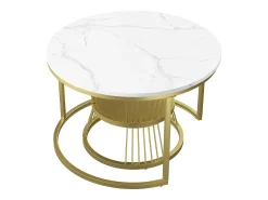Hot Mesa de centro redonda moderna com encaixe - Estrutura de metal, Mesa grande 70x45 cm, Mesa pequena 45x40 cm Amarelo