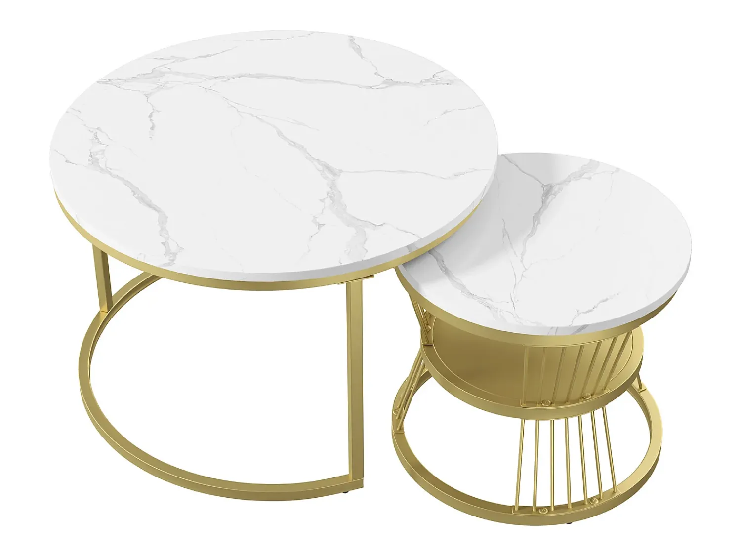 Hot Mesa de centro redonda moderna com encaixe - Estrutura de metal, Mesa grande 70x45 cm, Mesa pequena 45x40 cm Amarelo