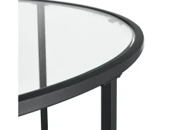 Clearance Helloshop26 Mesa de centro redonda para sala de estar tampo de vidro pés de aço 84 cm preta 03_0006180 Cinzento
