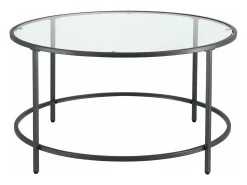 Clearance Helloshop26 Mesa de centro redonda para sala de estar tampo de vidro pés de aço 84 cm preta 03_0006180 Cinzento