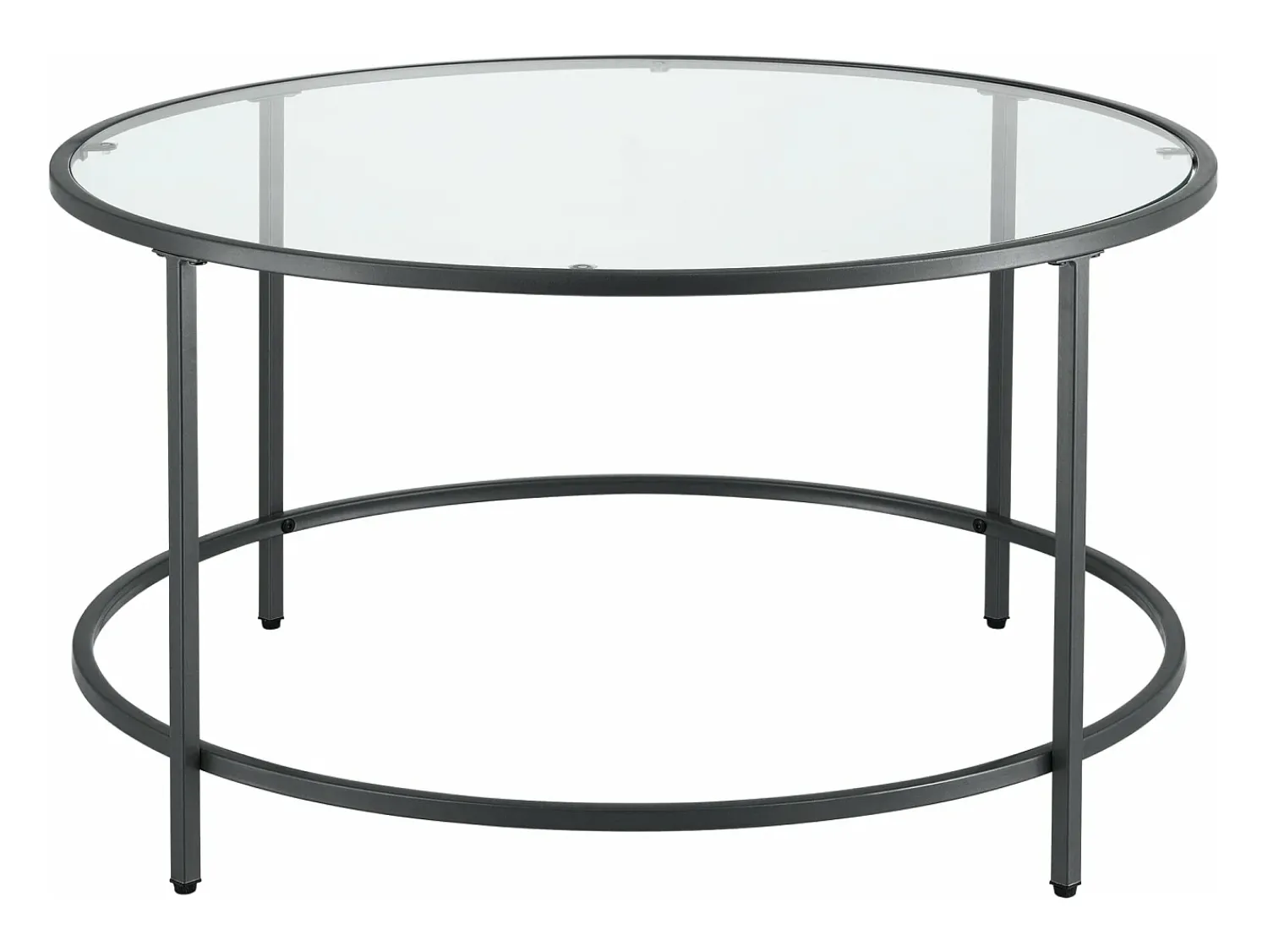 Clearance Helloshop26 Mesa de centro redonda para sala de estar tampo de vidro pés de aço 84 cm preta 03_0006180 Cinzento