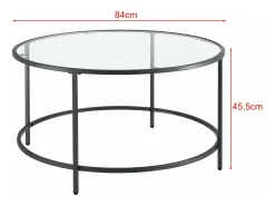 Clearance Helloshop26 Mesa de centro redonda para sala de estar tampo de vidro pés de aço 84 cm preta 03_0006180 Cinzento