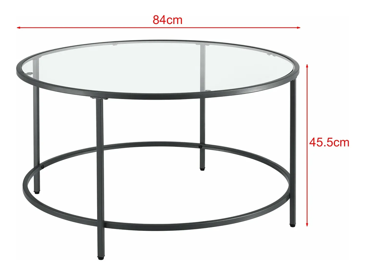Clearance Helloshop26 Mesa de centro redonda para sala de estar tampo de vidro pés de aço 84 cm preta 03_0006180 Cinzento
