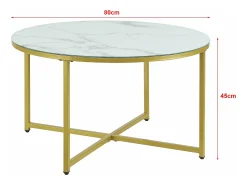 Mesa De Centro*Helloshop26 Mesa de centro redonda para sala de estar 45 x 80 cm mármore /dourado 03_0008496 Branco