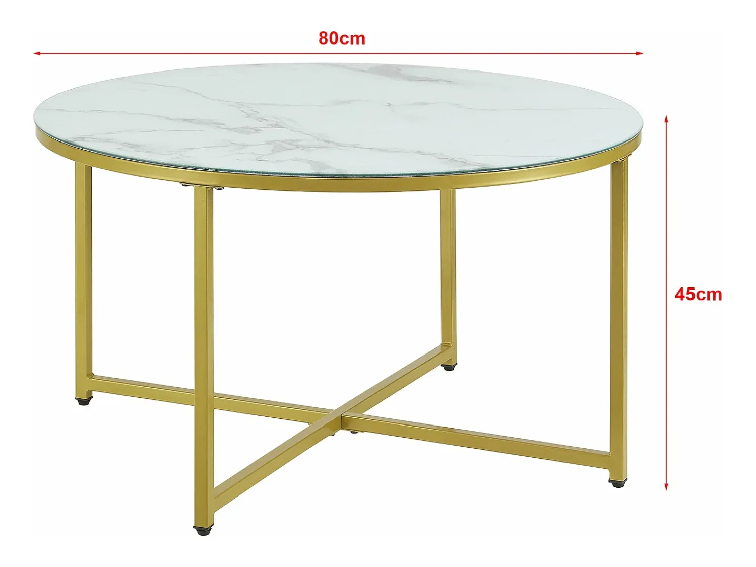 Mesa De Centro*Helloshop26 Mesa de centro redonda para sala de estar 45 x 80 cm mármore /dourado 03_0008496 Branco