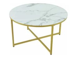 Mesa De Centro*Helloshop26 Mesa de centro redonda para sala de estar 45 x 80 cm mármore /dourado 03_0008496 Branco