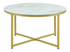 Mesa De Centro*Helloshop26 Mesa de centro redonda para sala de estar 45 x 80 cm mármore /dourado 03_0008496 Branco