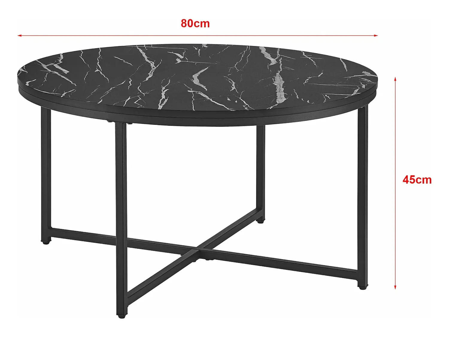 Mesa De Centro|Helloshop26 Mesa de centro redonda para sala de estar 45 x 80 cm mármore / 03_0008497 Preto