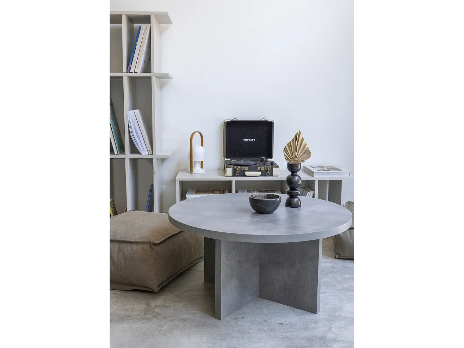 Outlet Mesa de centro redonda, painel laminado efeito microcimento de 80 cm Cinzento