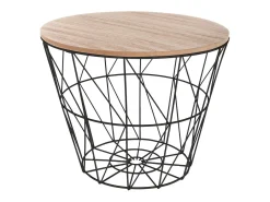 Atmosphera Mesa de centro redonda preta em metal e madeira de Paulownia, diâmetro 38 cm, altura 30,5 cm, design moderno^ Mesa De Apoio
