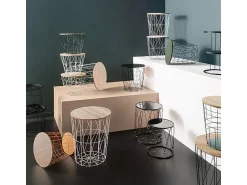 Atmosphera Mesa de centro redonda preta em metal e madeira de Paulownia, diâmetro 38 cm, altura 30,5 cm, design moderno^ Mesa De Apoio