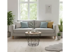 Atmosphera Mesa de centro redonda preta em metal e madeira de Paulownia, diâmetro 38 cm, altura 30,5 cm, design moderno^ Mesa De Apoio