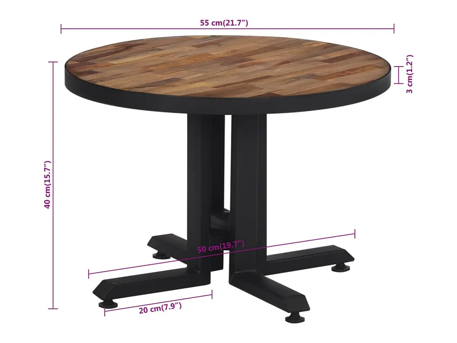 Mesa De Centro*vidaxl Mesa de centro redonda Ø55x40 cm teca recuperada maciça Natural claro