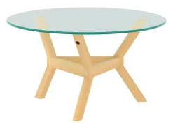 Mesa De Centro|Hauss Spole Mesa de centro redonda 80x80x45cm com tampo de vidro temperado e pés de madeira sintética Transparente