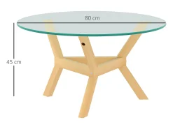 Mesa De Centro|Hauss Spole Mesa de centro redonda 80x80x45cm com tampo de vidro temperado e pés de madeira sintética Transparente