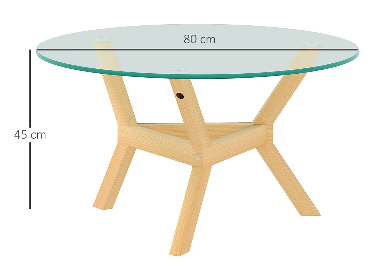 Mesa De Centro|Hauss Spole Mesa de centro redonda 80x80x45cm com tampo de vidro temperado e pés de madeira sintética Transparente