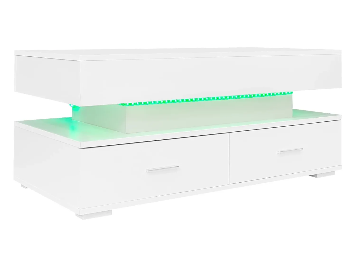 Mesa De Centro*ModernLuxe Mesa de centro regulável em altura com LED - 2 gavetas - controlada por APP - Branco