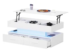 Mesa De Centro*ModernLuxe Mesa de centro regulável em altura com LED - 2 gavetas - controlada por APP - Branco
