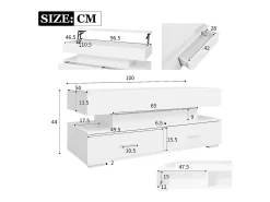 Mesa De Centro*ModernLuxe Mesa de centro regulável em altura com LED - 2 gavetas - controlada por APP - Branco
