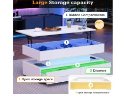 Mesa De Centro*ModernLuxe Mesa de centro regulável em altura com LED - 2 gavetas - controlada por APP - Branco