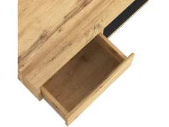 Sale Mesa de centro retangular em carvalho e antracite, 100 cm (comprimento) x 60 cm (largura) x 47 cm (altura), com gaveta e 2 prateleiras. Natural claro