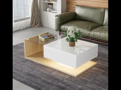 Mesa De Centro*Hauss Spole Mesa de centro retangular 105x55x32,5cm com gaveta, corpo em madeira branca e clara, tampo de vidro Branco
