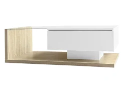 Mesa De Centro*Hauss Spole Mesa de centro retangular 105x55x32,5cm com gaveta, corpo em madeira branca e clara, tampo de vidro Branco