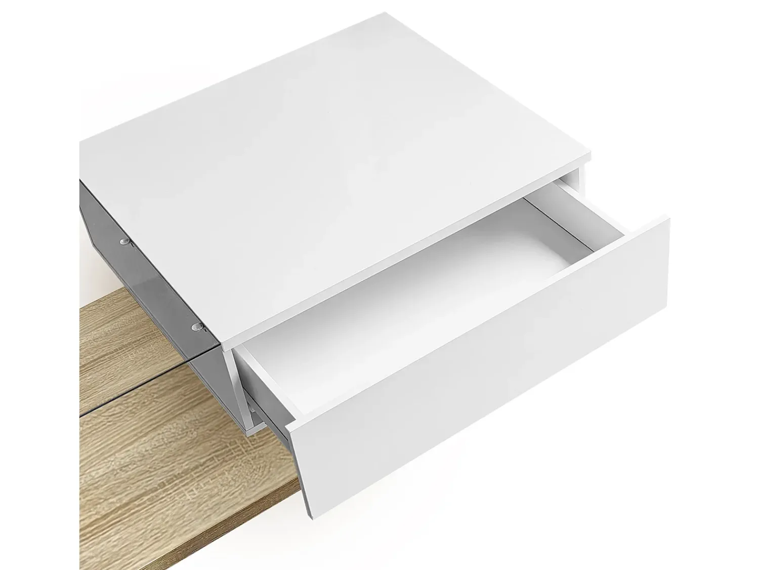Mesa De Centro*Hauss Spole Mesa de centro retangular 105x55x32,5cm com gaveta, corpo em madeira branca e clara, tampo de vidro Branco