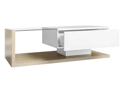 Mesa De Centro*Hauss Spole Mesa de centro retangular 105x55x32,5cm com gaveta, corpo em madeira branca e clara, tampo de vidro Branco