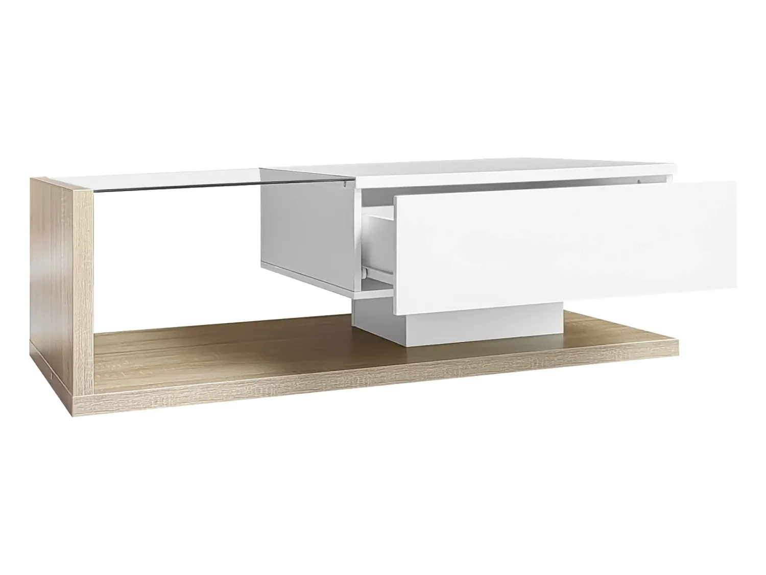 Mesa De Centro*Hauss Spole Mesa de centro retangular 105x55x32,5cm com gaveta, corpo em madeira branca e clara, tampo de vidro Branco