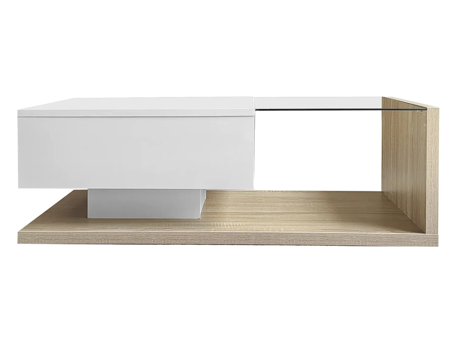 Mesa De Centro*Hauss Spole Mesa de centro retangular 105x55x32,5cm com gaveta, corpo em madeira branca e clara, tampo de vidro Branco