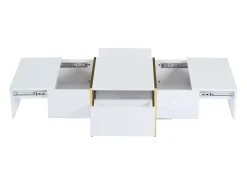 Mesa De Centro|Hauss Spole Mesa de centro retangular com 2 gavetas e 2 compartimentos ocultos, branca e dourada Branco