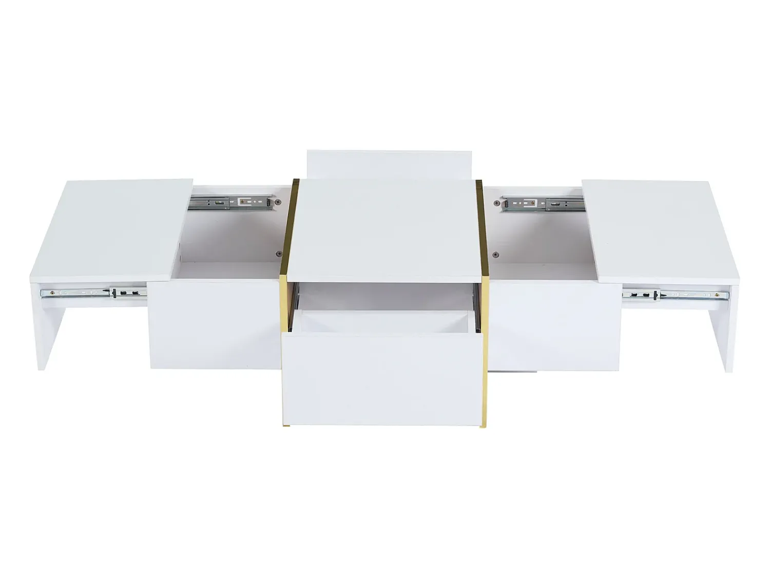 Mesa De Centro|Hauss Spole Mesa de centro retangular com 2 gavetas e 2 compartimentos ocultos, branca e dourada Branco