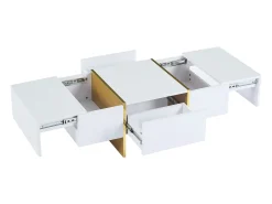 Mesa De Centro|Hauss Spole Mesa de centro retangular com 2 gavetas e 2 compartimentos ocultos, branca e dourada Branco