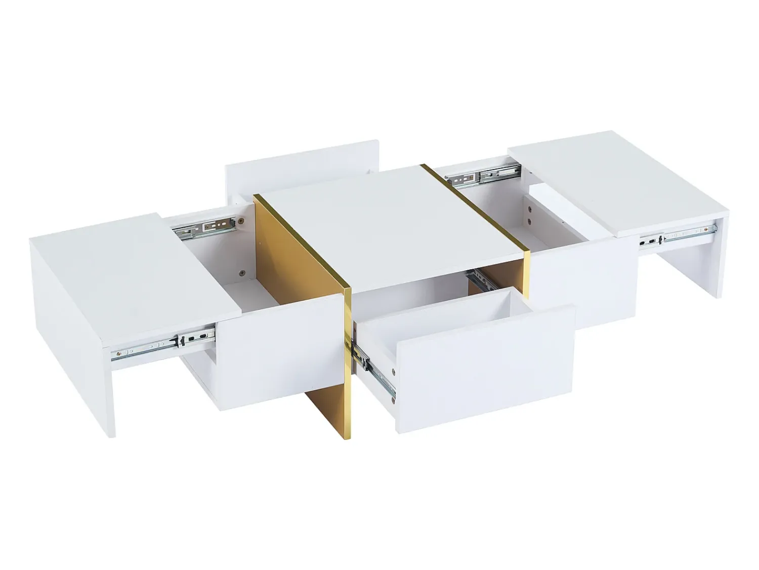 Mesa De Centro|Hauss Spole Mesa de centro retangular com 2 gavetas e 2 compartimentos ocultos, branca e dourada Branco