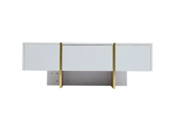 Mesa De Centro|Hauss Spole Mesa de centro retangular com 2 gavetas e 2 compartimentos ocultos, branca e dourada Branco