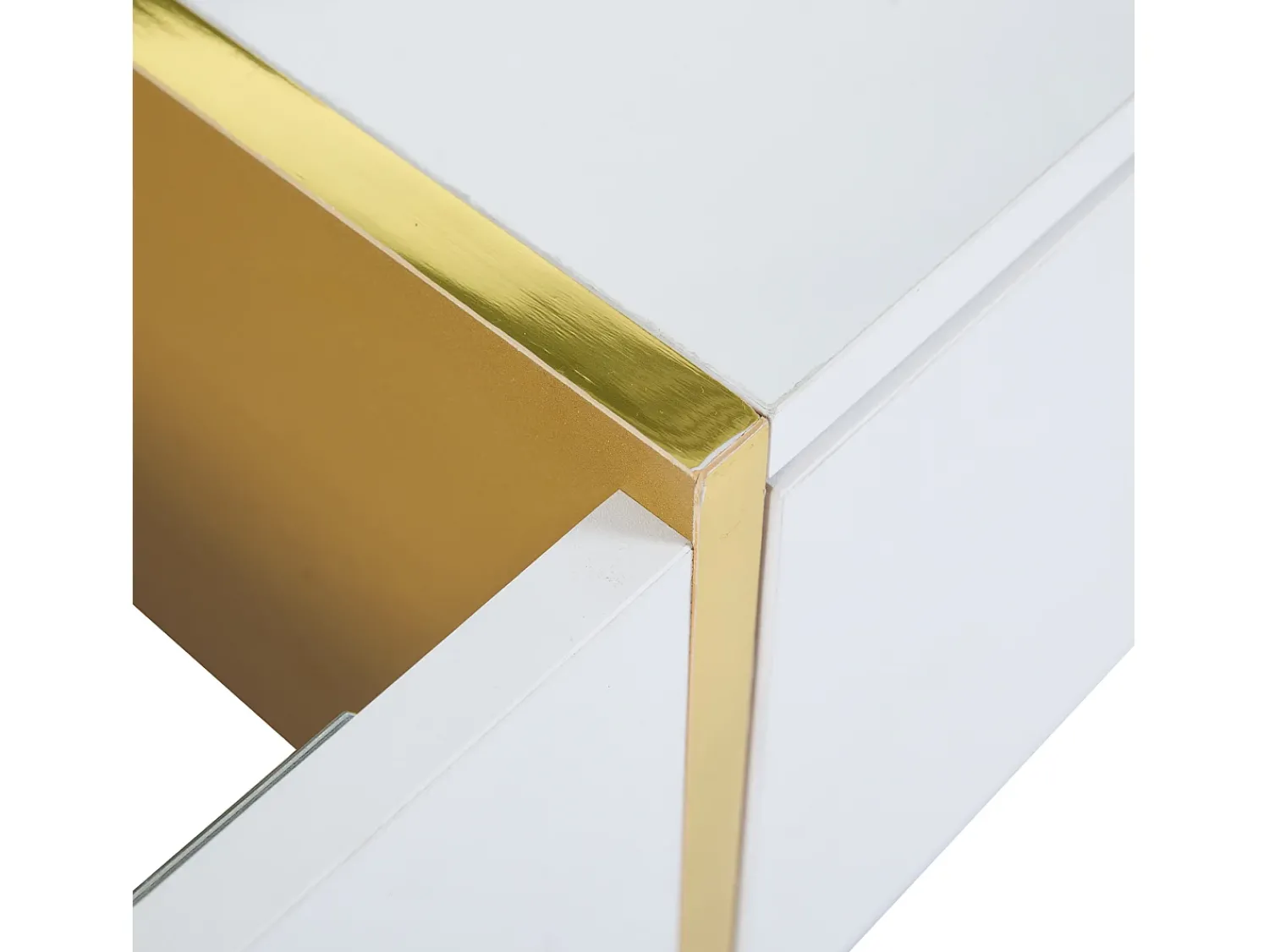 Mesa De Centro|Hauss Spole Mesa de centro retangular com 2 gavetas e 2 compartimentos ocultos, branca e dourada Branco