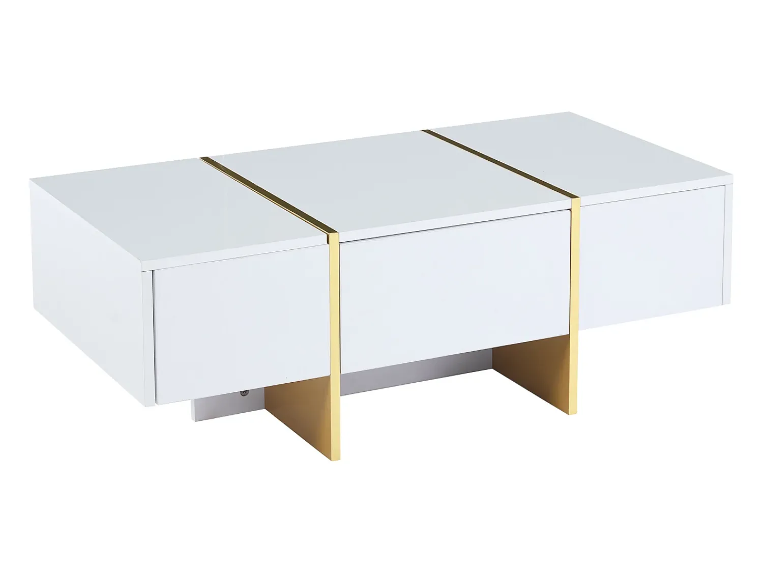 Mesa De Centro|Hauss Spole Mesa de centro retangular com 2 gavetas e 2 compartimentos ocultos, branca e dourada Branco