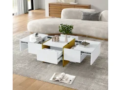 Mesa De Centro|Hauss Spole Mesa de centro retangular com 2 gavetas e 2 compartimentos ocultos, branca e dourada Branco