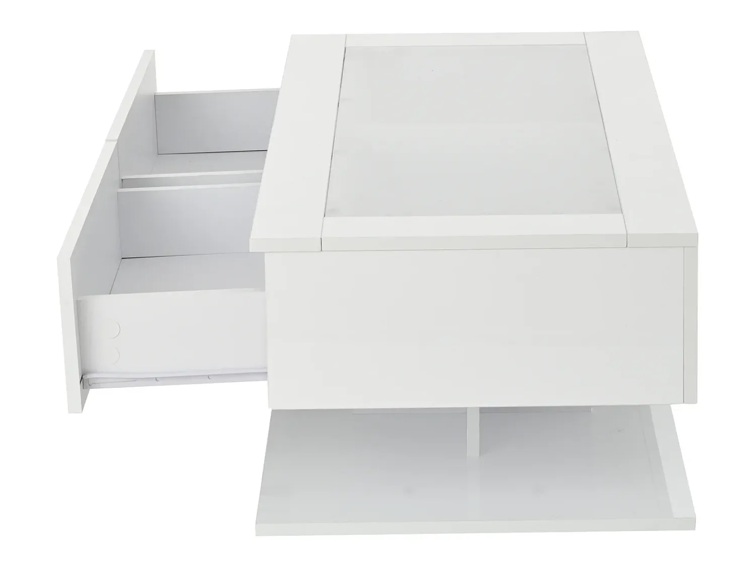 Mesa De Centro| Mesa de Centro Retangular - Mesa de Centro com Iluminação LED e 2 Gavetas - Tampo em Vidro - Branco