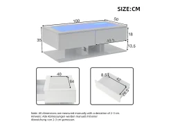Mesa De Centro| Mesa de Centro Retangular - Mesa de Centro com Iluminação LED e 2 Gavetas - Tampo em Vidro - Branco