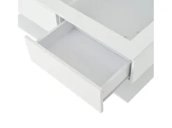 Mesa De Centro| Mesa de Centro Retangular - Mesa de Centro com Iluminação LED e 2 Gavetas - Tampo em Vidro - Branco