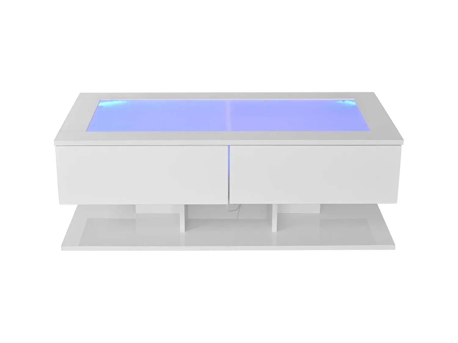 Mesa De Centro| Mesa de Centro Retangular - Mesa de Centro com Iluminação LED e 2 Gavetas - Tampo em Vidro - Branco