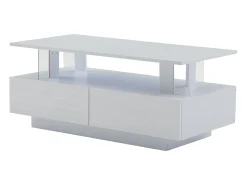 Mesa De Centro* Mesa de centro retangular branca - Mesa de centro com 2 gavetas e luzes LED - para sala de estar Branco