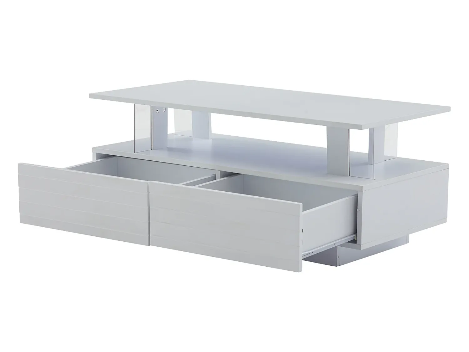 Mesa De Centro* Mesa de centro retangular branca - Mesa de centro com 2 gavetas e luzes LED - para sala de estar Branco