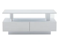 Mesa De Centro* Mesa de centro retangular branca - Mesa de centro com 2 gavetas e luzes LED - para sala de estar Branco