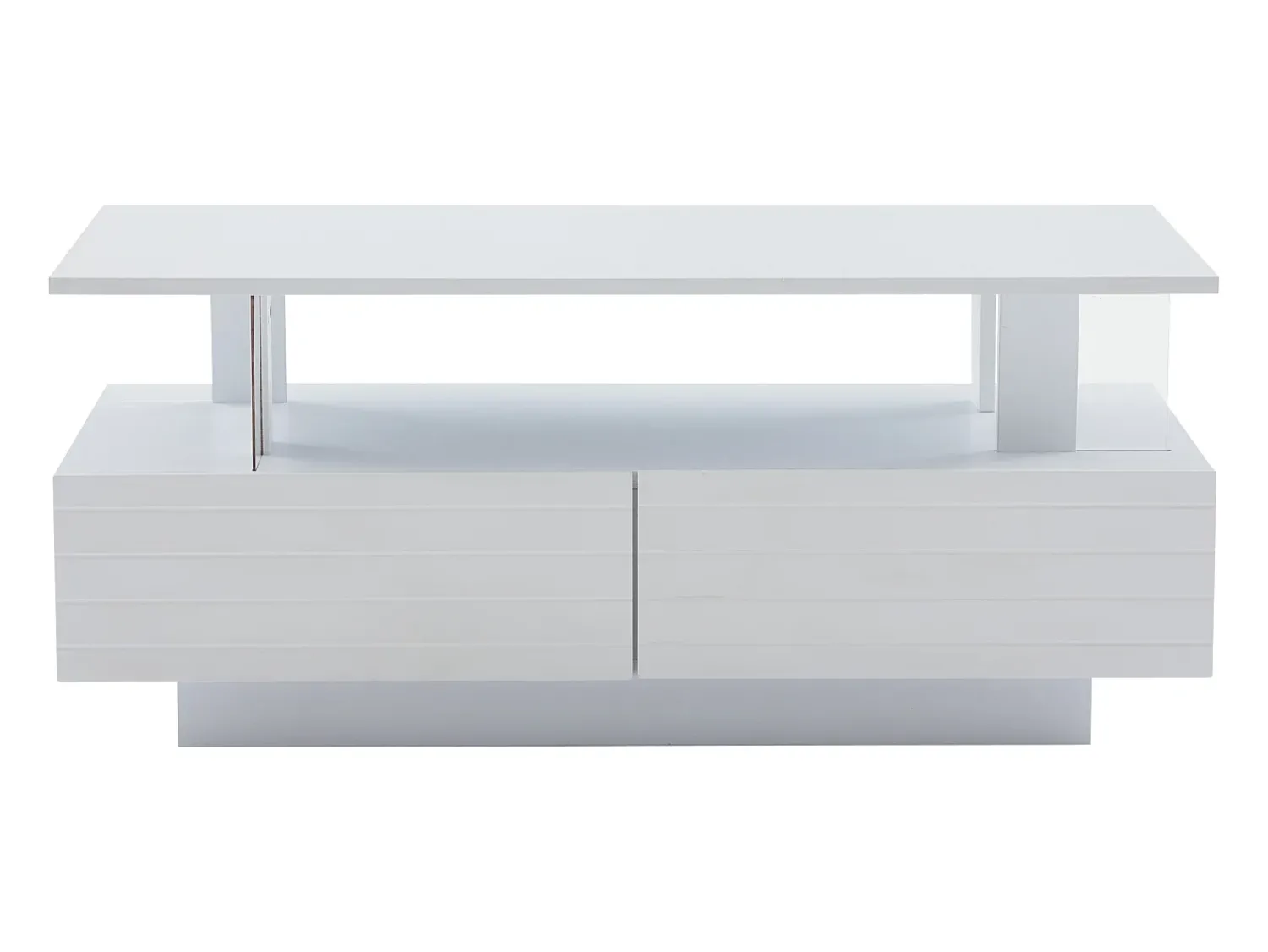 Mesa De Centro* Mesa de centro retangular branca - Mesa de centro com 2 gavetas e luzes LED - para sala de estar Branco