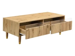 Mesa De Centro| Mesa de centro retangular em madeira - Mesa de centro com duas gavetas e luzes LED - para sala de estar Natural claro