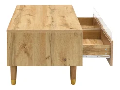 Mesa De Centro| Mesa de centro retangular em madeira - Mesa de centro com duas gavetas e luzes LED - para sala de estar Natural claro